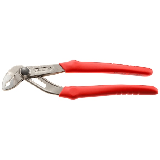Photo of Facom 181A_25G water pump pliers with red handles, side view on white background.