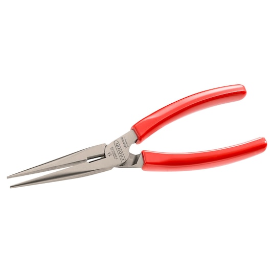 Facom long nose pliers SKU 185A20G with red handles, side angle on white background.