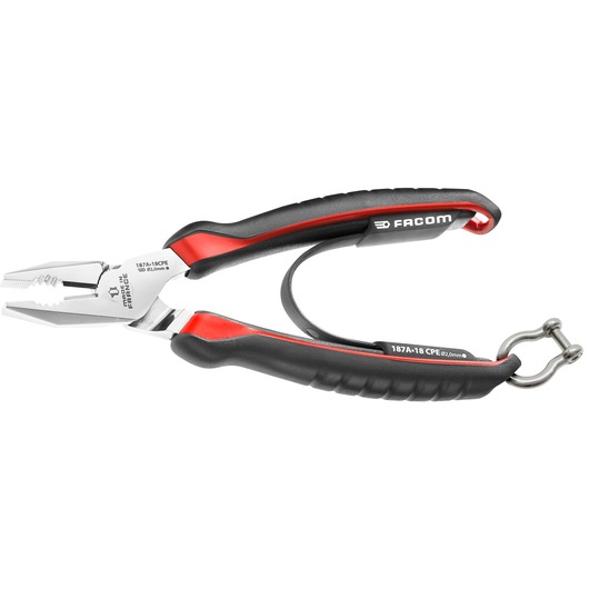Facom 187_18CPESLS combination pliers with black and red insulated handles, side view on white background.