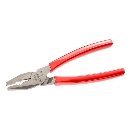 Facom 187A20G combination pliers with red handles, side view on white background.