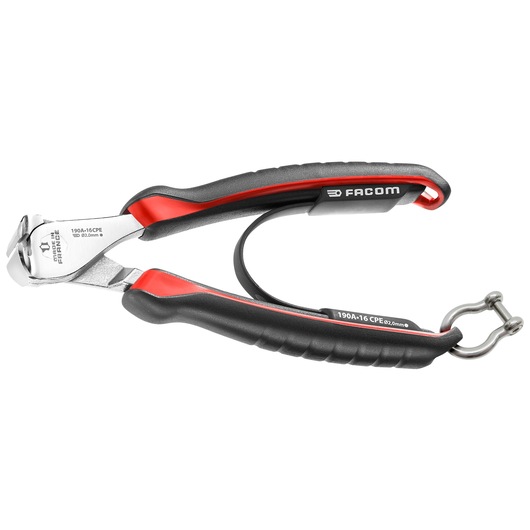 Facom 190_16CPESLS end cutting pliers with black and red ergonomic handles, side angle on white background.