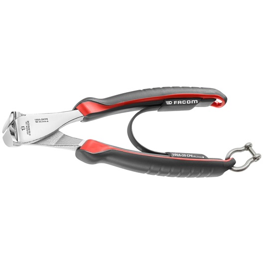 Facom 190_20CPESLS cutting pliers with black and red ergonomic handles, side view on white background.