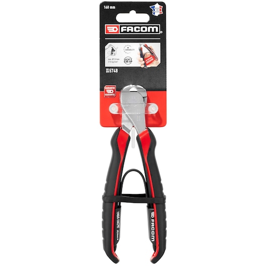 Facom 160mm diagonal cutting pliers with black and red handles, SKU 190A_16CPEPB, front view on white background.