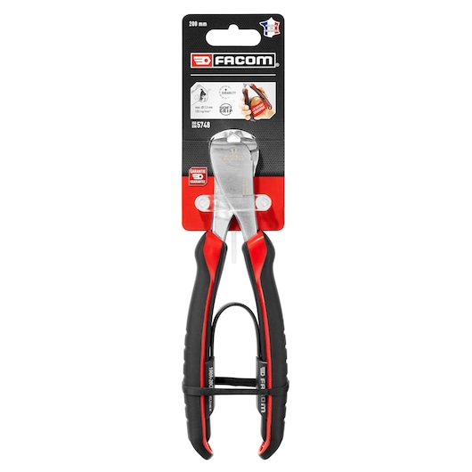 Photo of Facom 190A_20CPEPB_P1 200mm nipper pliers with black and red handles, front angle, on white background.