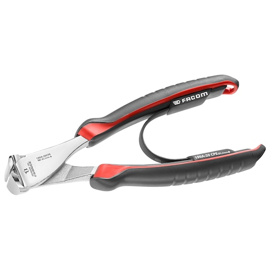 Facom 190A_20CPE end cutting pliers with black and red ergonomic grips, side angle on white background.
