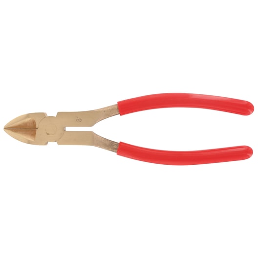 Facom diagonal cutting pliers with brass jaws and red handles, SKU 192_16SR, photography, side angle.
