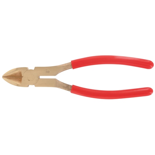 Facom 192_20SR diagonal cutting pliers with brass jaws and red handles, top view, on white background.