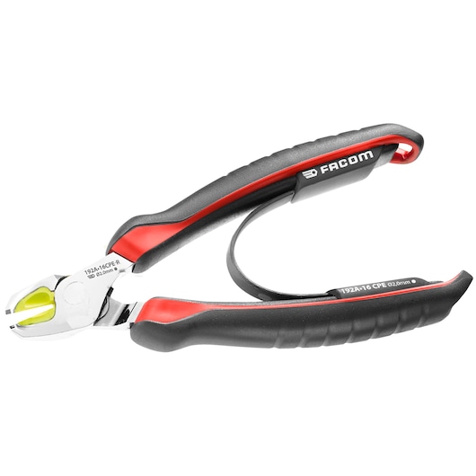 Facom 192A.16CPE-RPF wire cutter with black and red handles, side view, white background.