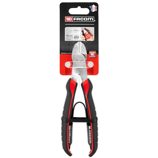Facom 180mm diagonal cutting pliers MECH_DIAGONAL_CUTTING_PLR_180MM with black and red handles, photographed on white background.