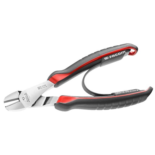 Facom 192A_18CPE side cutting pliers with black and red ergonomic handles, angled view on white background.