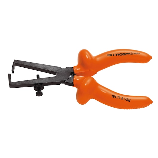 Facom insulated pliers with orange handles, side view, SKU 194_17AVSE, hand tool for electrical work.