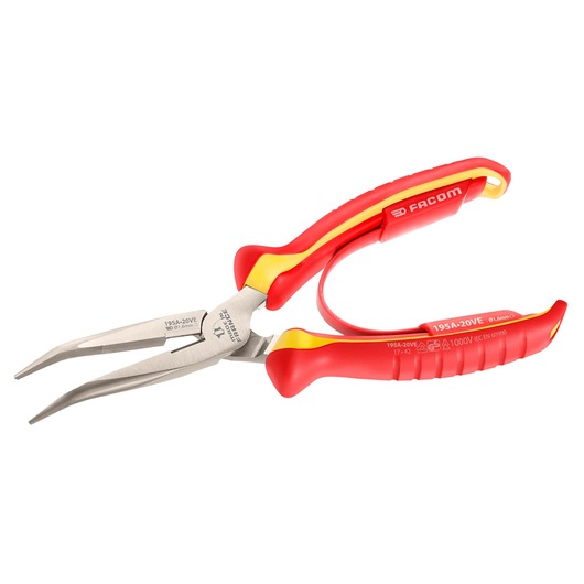 VDE long half-round 40° bent nose pliers, 200 mm