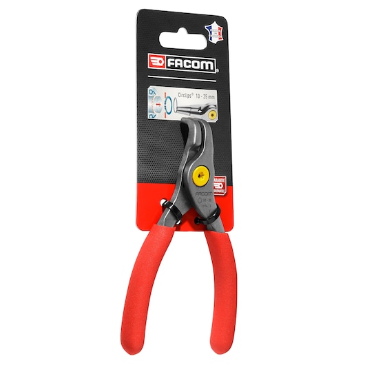 Photo of Facom 90 degree outside circlips pliers with red handles, SKU 197G_13PB_P2, front angle on white background.