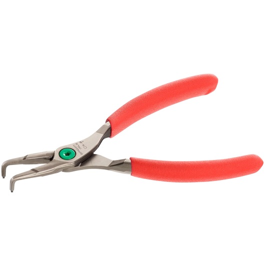 Photo of Facom 199A32 bent nose pliers with red handles, angled view on white background.