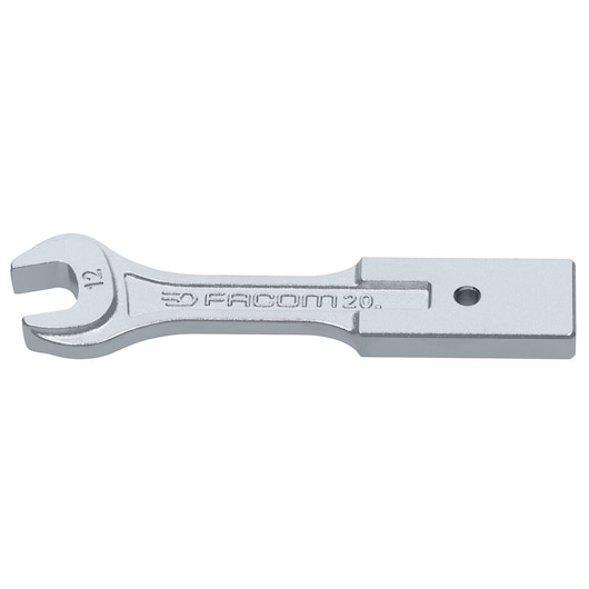 Facom 20_12 photography of silver open-end wrench with flat handle, front angle on white background.