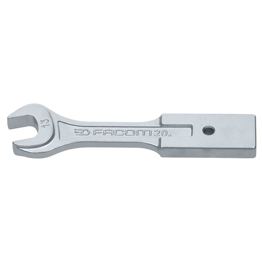 Facom 20_13 open-end wrench, silver, 13mm size, flat handle, white background, front angle