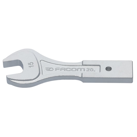 Facom 20_15 open-end wrench in silver, flat angle, SKU 20_15, product photography on white background.