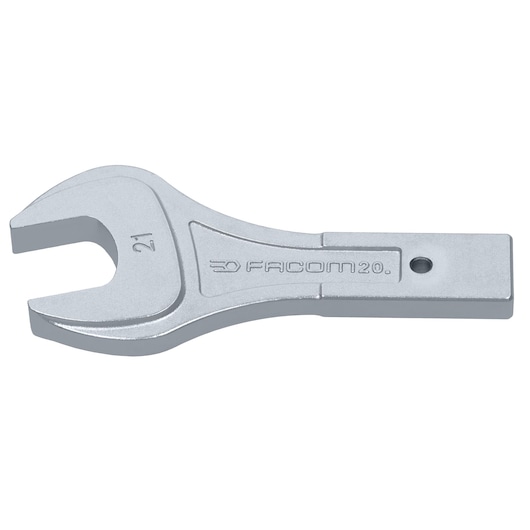 Facom 20_21 open-end wrench, silver metal, with embossed brand and size marking, flat lay, white background.