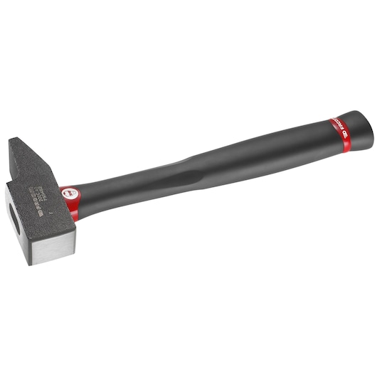 Facom 200C_40 black and red engineer hammer with textured head on white background, side angle.