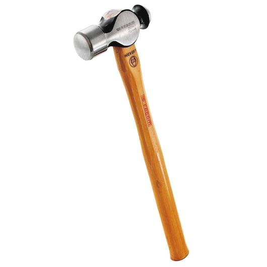 Facom 202H_1 hammer with polished steel head and wooden handle, side angle on white background.