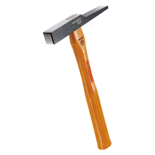 Facom 203H_18 steel masonry hammer with wooden handle, side angle on white background