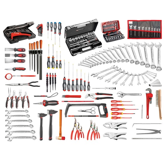 4 Drawers Metal ToolChest With Mechanics Set, 200 Tools Metric