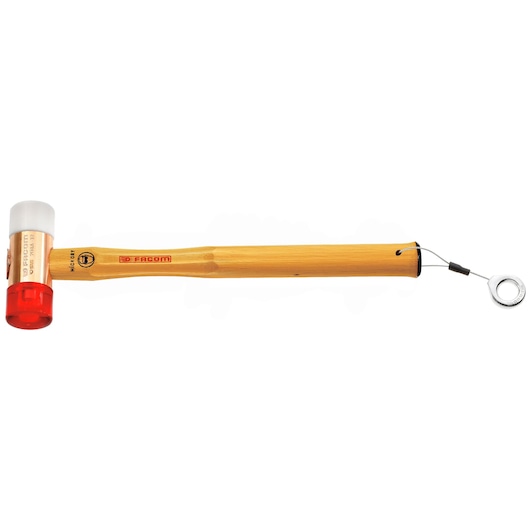 Facom 207A40CBSLS soft-faced hammer with wooden handle, white and red heads, side view.