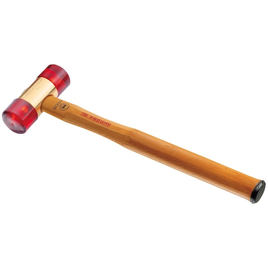 Facom mallet with wooden handle and red dual-material head, side view, 208A_32BBA, hand tool.
