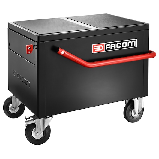Facom 2092B black tool chest with red handle, four caster wheels, front angle, photography