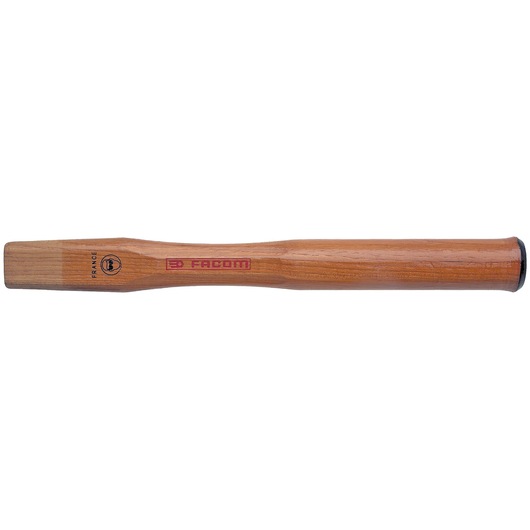 Photo of Facom wooden hammer handle 210.MHB27, straight view, natural wood with red Facom logo.