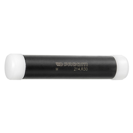 Facom 214_R35 black cylindrical tool with white ends, side angle, photography product.