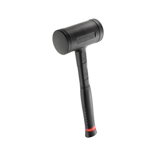 Facom 21660 black rubber mallet angled view, ergonomic handle, medium head, photography.