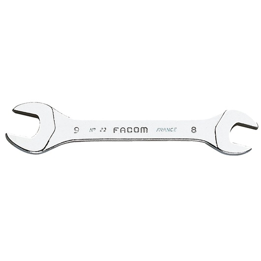 Facom 22_12X13 photography of chrome double open-end wrench, straight-on angle on white background