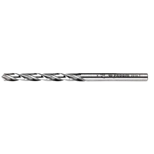 Photo of Facom 222A_T4 metal twist drill bit, silver, side angle, on white background.