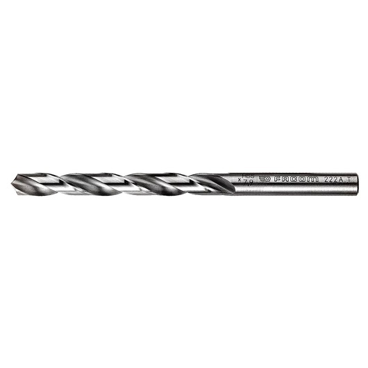 Facom 222AT75 metal twist drill bit, silver, product photography, side view on white background.