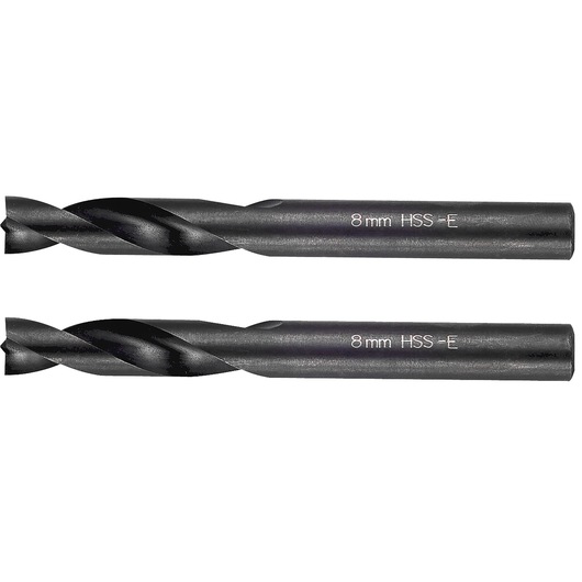 Facom 2258J2 pack of two 8mm HSS-E metal drill bits, side view on white background.
