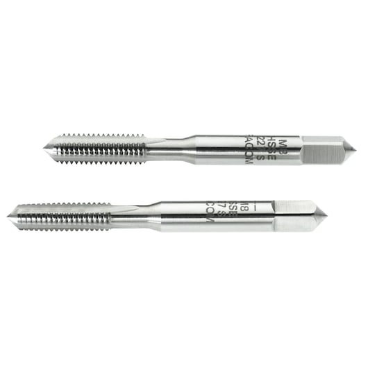 Facom 227_S18X250T2 metal tap set, silver color, side angle on white background.