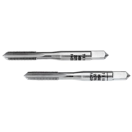 Facom 227S5X80T2 set of two metal threading taps, silver finish, side angle on white background.