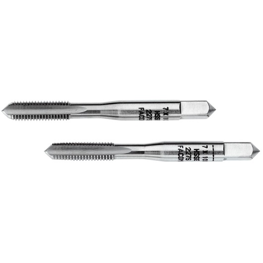 Facom 227S7x100T2 steel threading tap set, two pieces, side angle on white background
