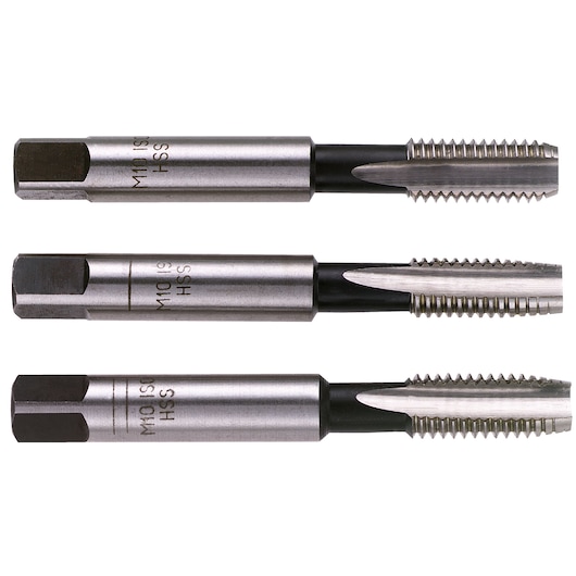 Standard taps, set of 3 taps (taper, second and bottoming), M10 x 1.5 mm