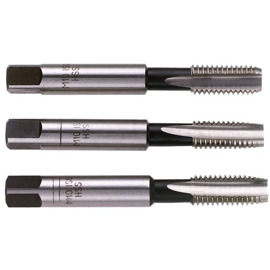 Standard taps, set of 3 taps (taper, second and bottoming), M10 x 1.5 mm