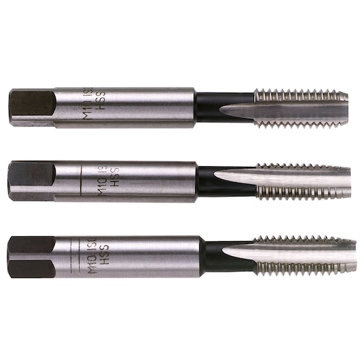 Standard taps, set of 3 taps (taper, second and bottoming), M6 x 1 mm