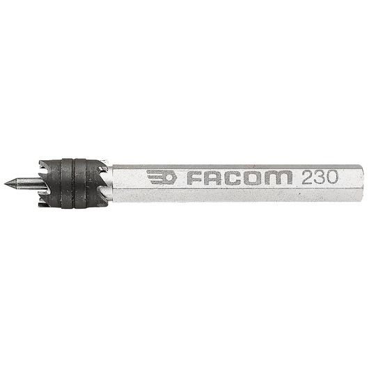 Facom 230 center punch tool with hexagonal steel body, photographed on white background, side view.
