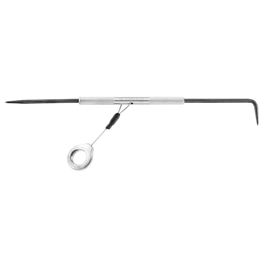 Facom 234SSLS double-ended scribe tool with knurled grip, straight and angled tips, and attached lanyard, side view.