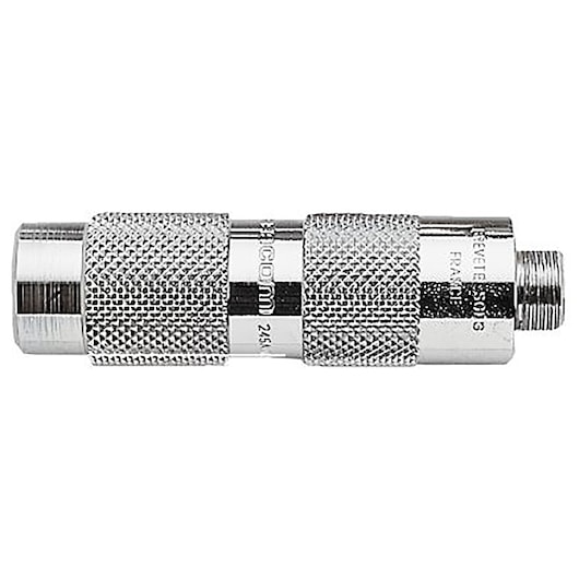 Facom 245A_M2 knurled metal coupler, side view, with silver finish and textured grip, isolated on white.