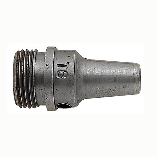 Facom 245A_T3 metal nozzle, threaded fitting, lateral angle, photography on white background.