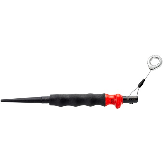 Facom 247_G2SLS black and red tapered hand tool with textured grip and safety tether, side view, white background.