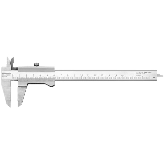 Facom 2520.00PB vernier caliper silver metal, side angle, measurement tool photography