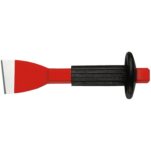 Facom 260_P red and black hand chisel with protective handle, left side view, photography.