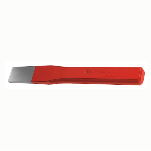 Facom 263_15 chisel, red and silver hand tool, side angle on white background.